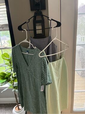 Old Navy Green Plaid V-Neck Dress with Two Striped Sundresses
